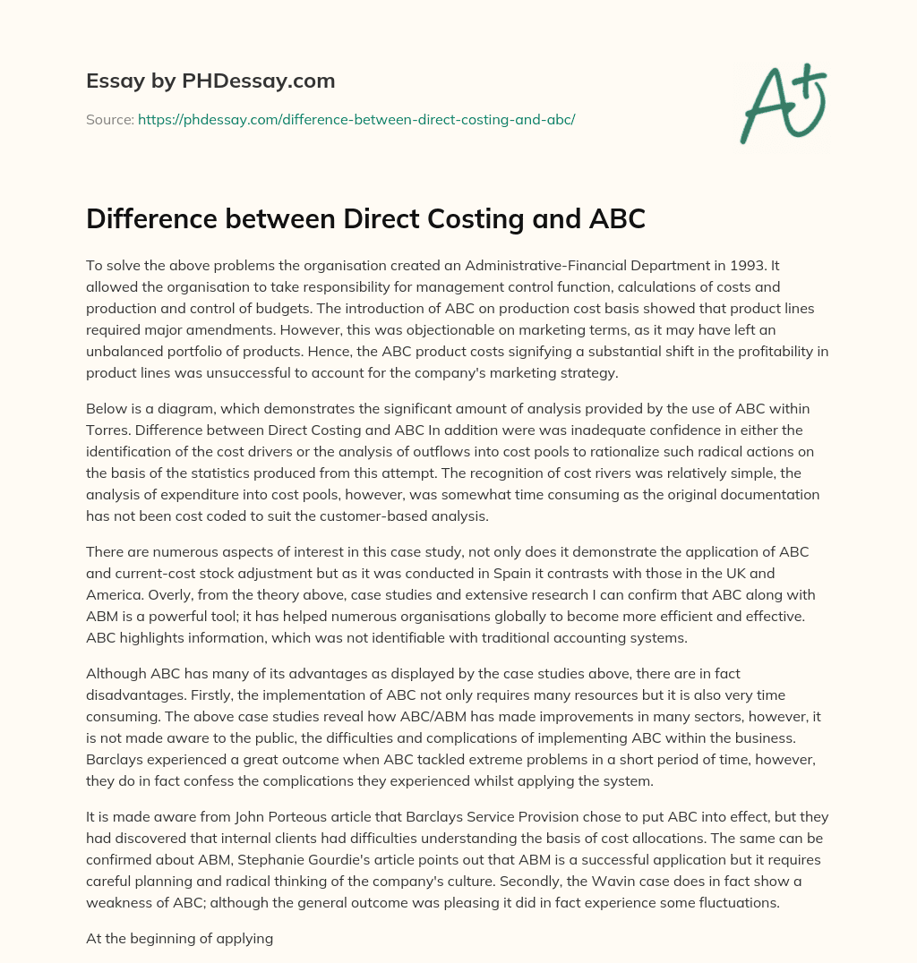Difference between Direct Costing and ABC essay