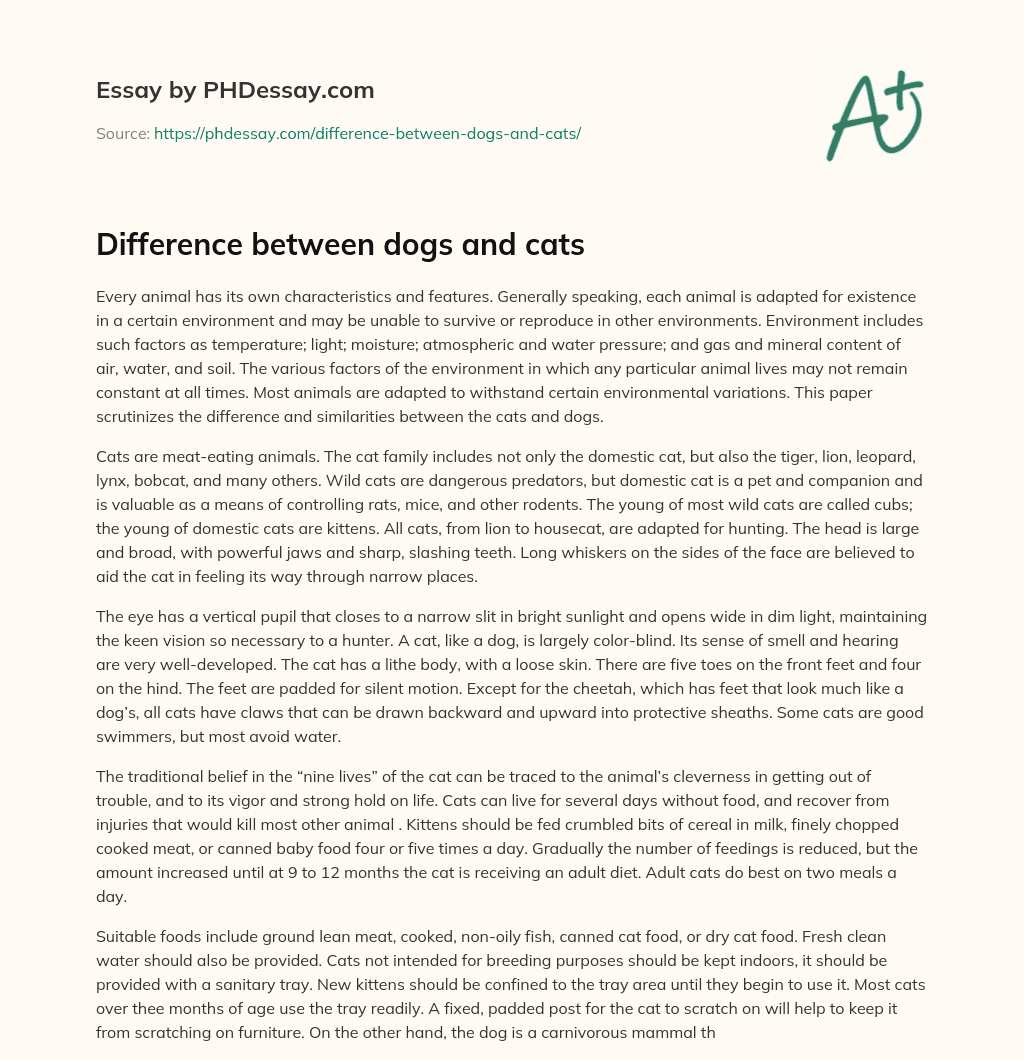 Difference between dogs and cats