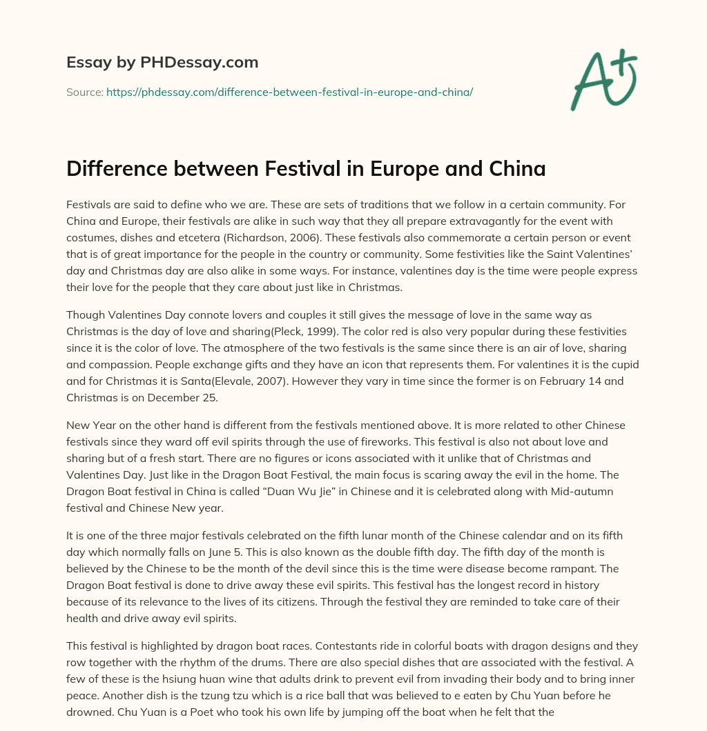 Difference between Festival in Europe and China essay