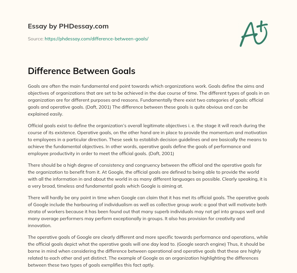 Difference Between Goals essay