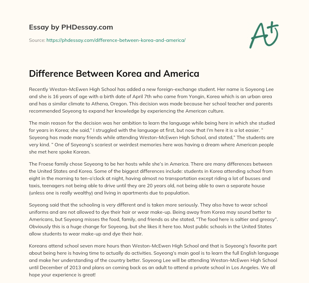 Difference Between Korea and America essay