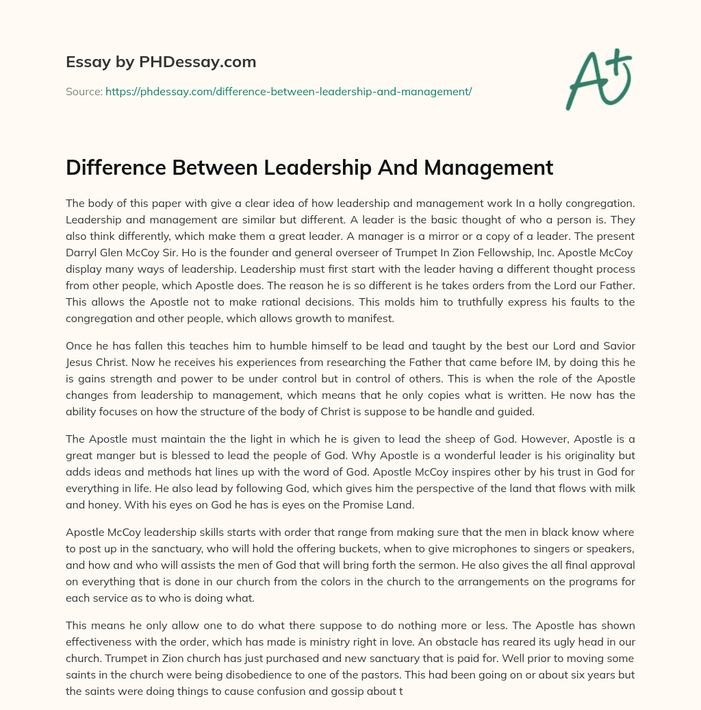 Difference Between Leadership And Management essay