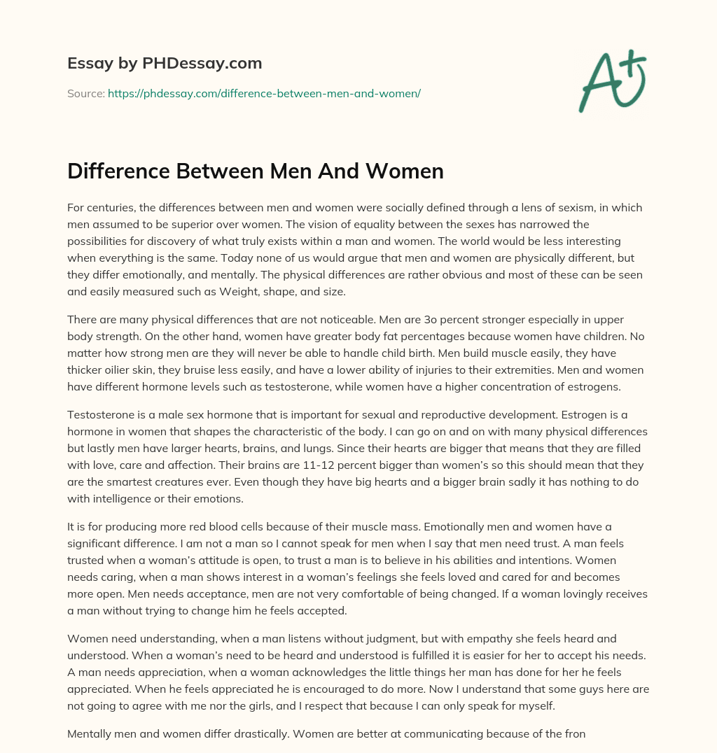 Difference Between Men And Women - PHDessay.com