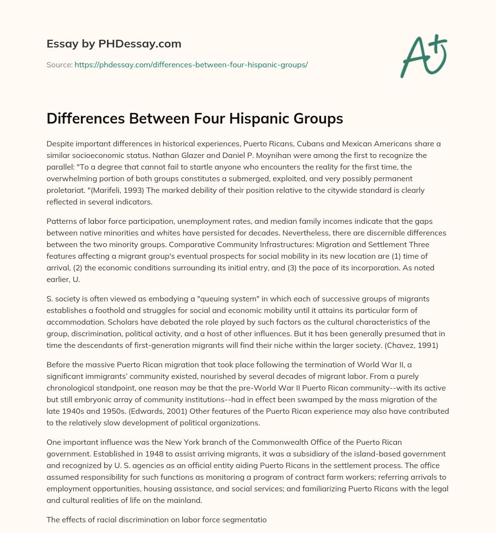 Differences Between Four Hispanic Groups essay