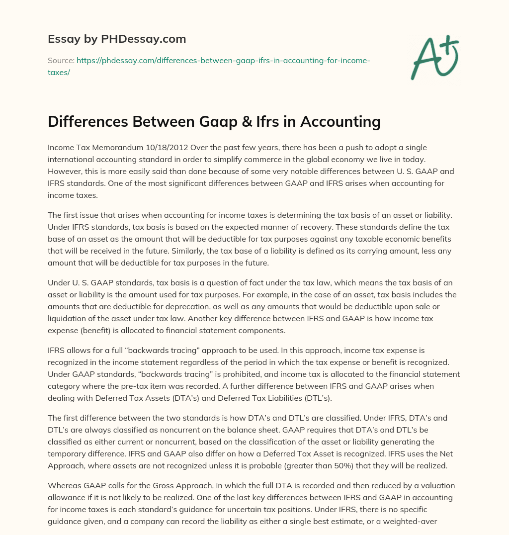 Differences Between Gaap & Ifrs in Accounting essay
