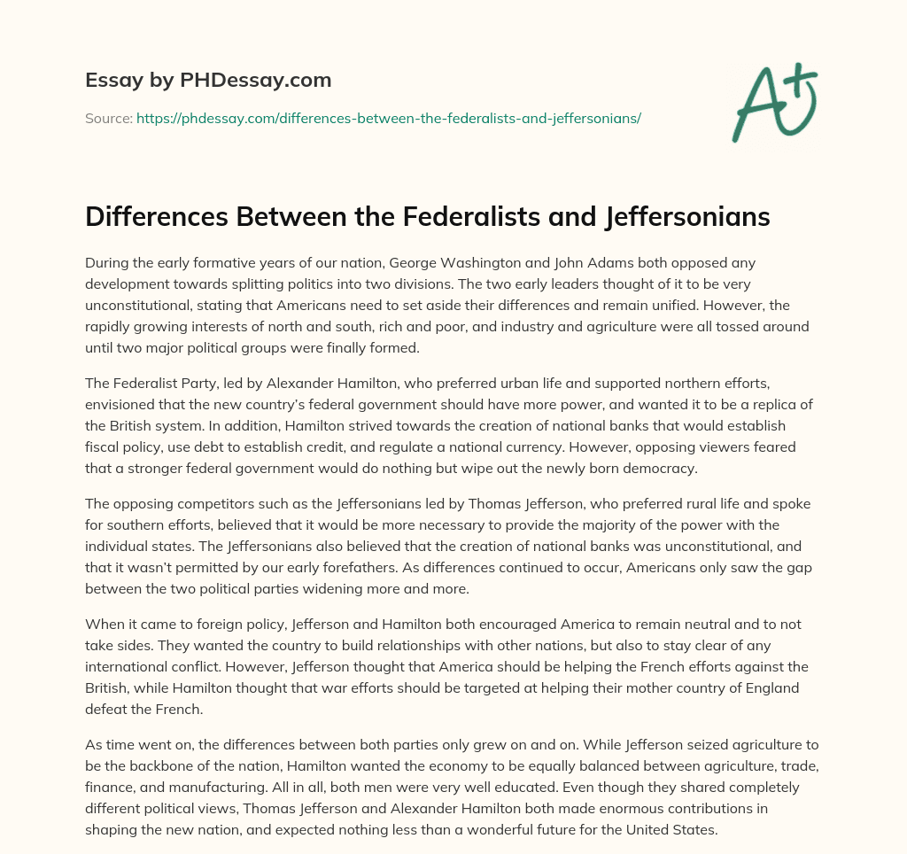 Differences Between the Federalists and Jeffersonians essay