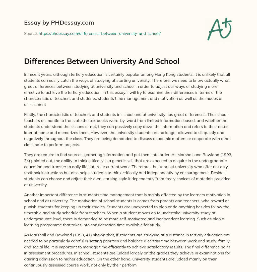 Differences Between University And School essay