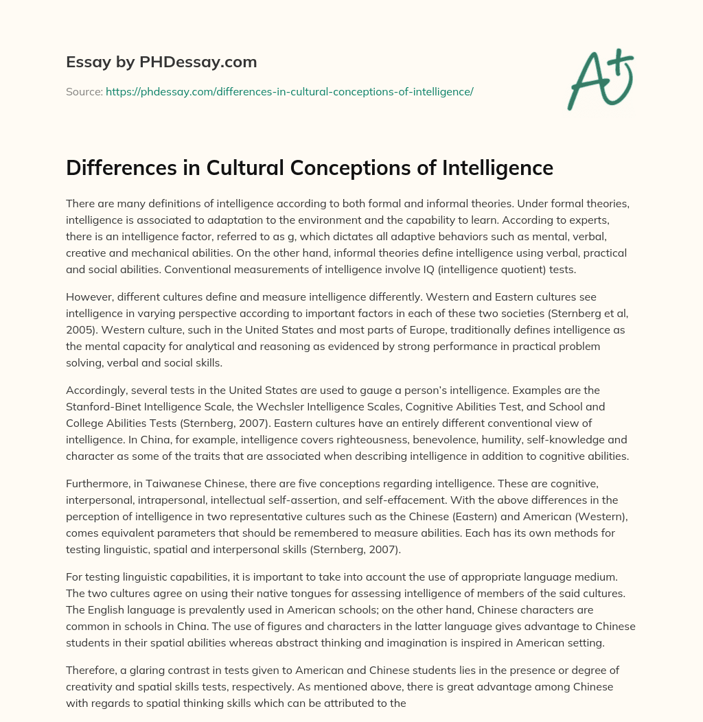 Differences in Cultural Conceptions of Intelligence essay