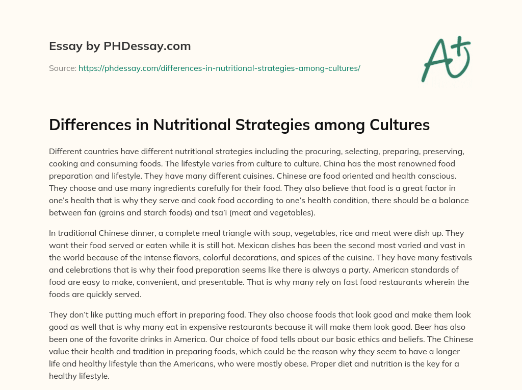 Differences in Nutritional Strategies among Cultures essay