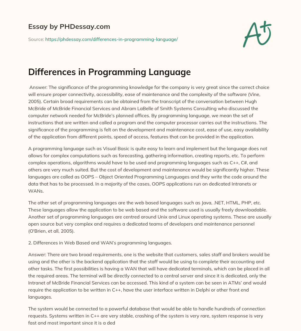 Differences in Programming Language - PHDessay.com