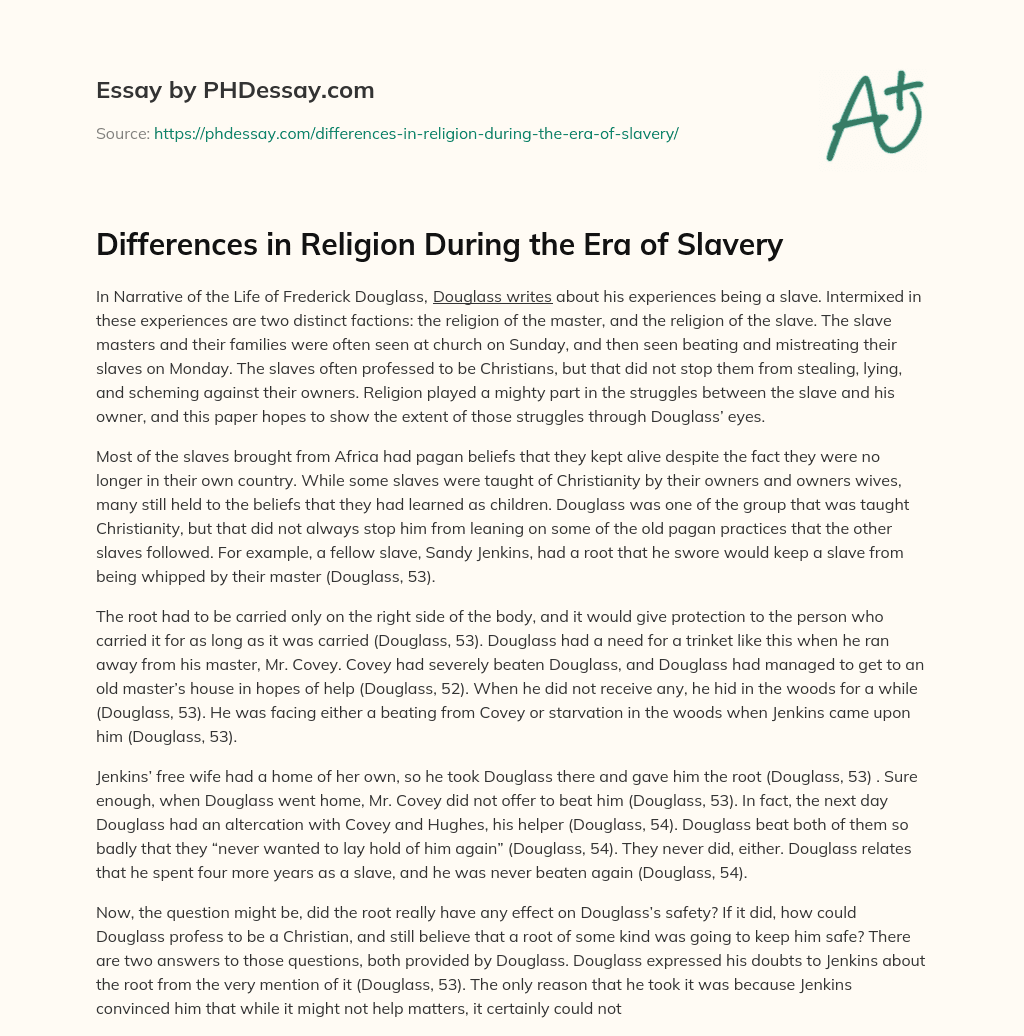 Differences in Religion During the Era of Slavery essay