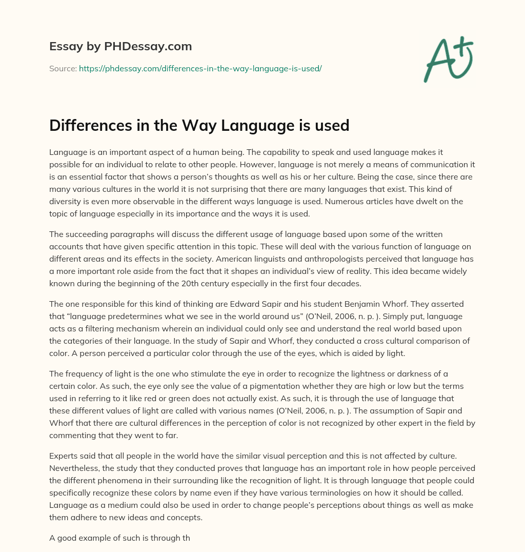 Differences in the Way Language is used essay