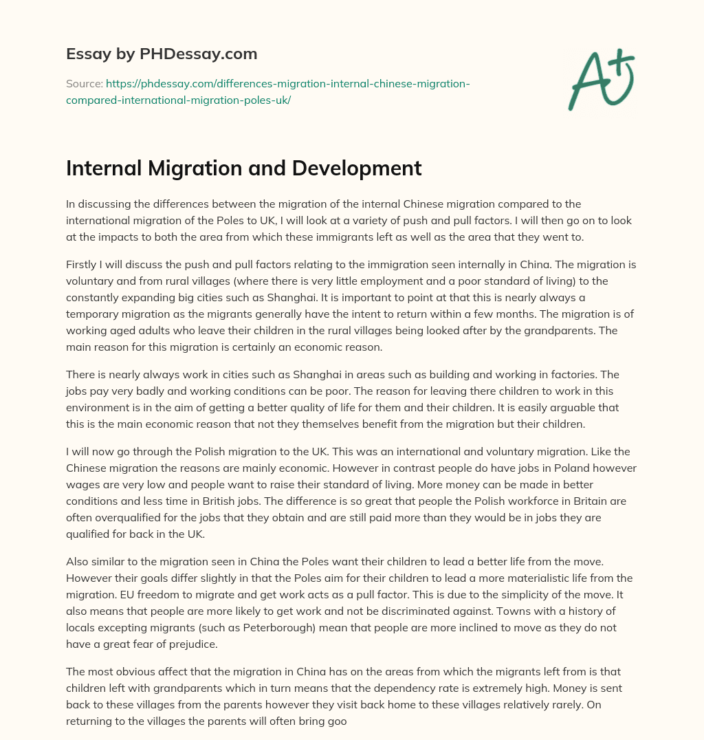 Internal Migration and Development essay
