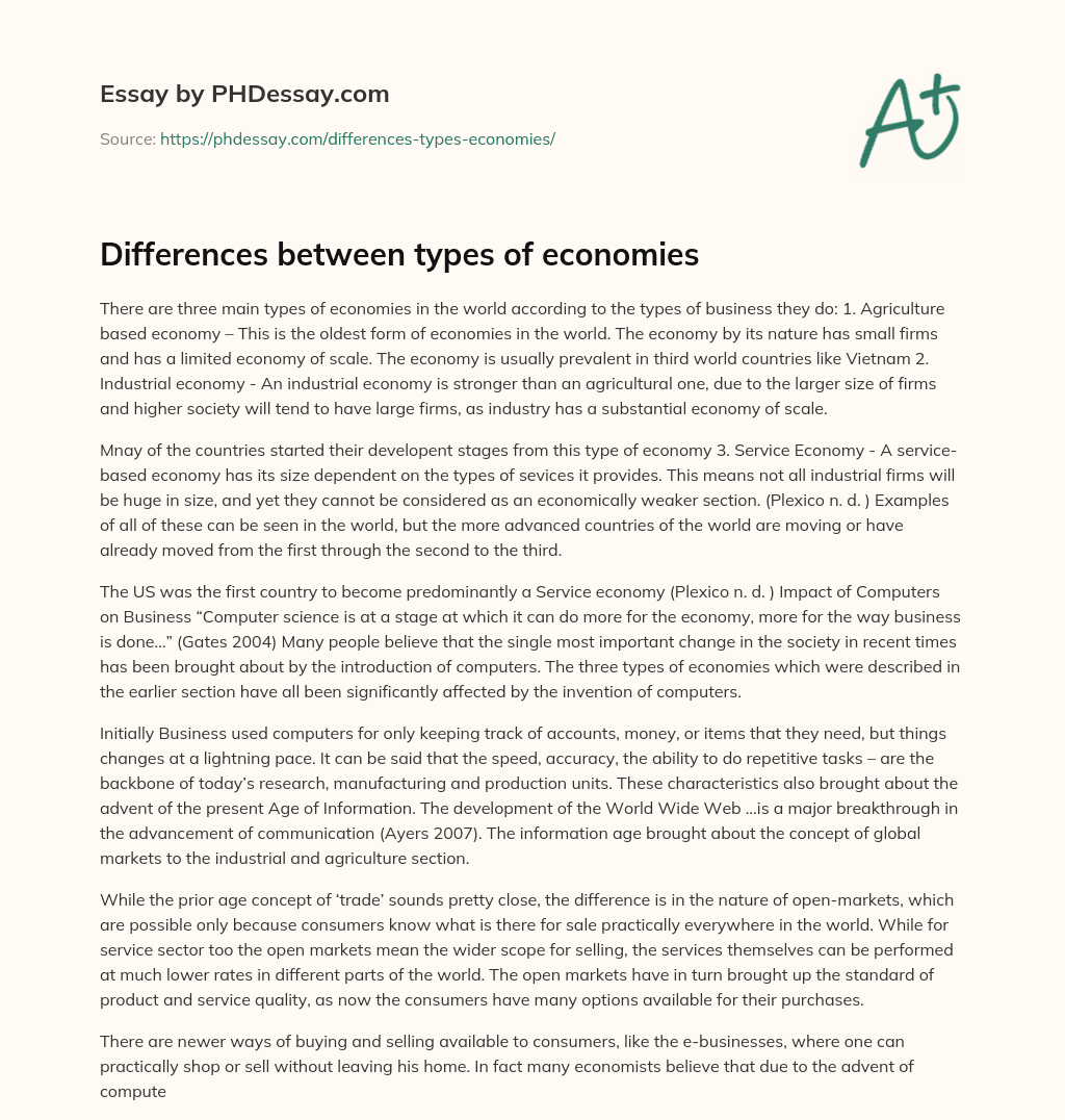 Differences between types of economies essay