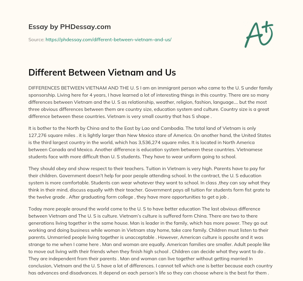 Different Between Vietnam and Us essay