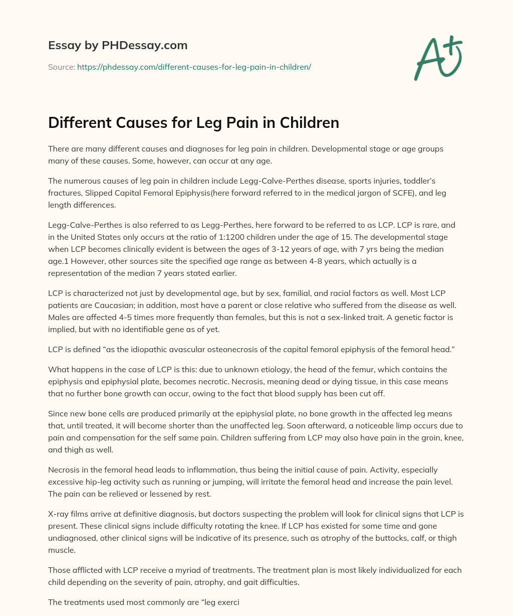 Different Causes for Leg Pain in Children essay