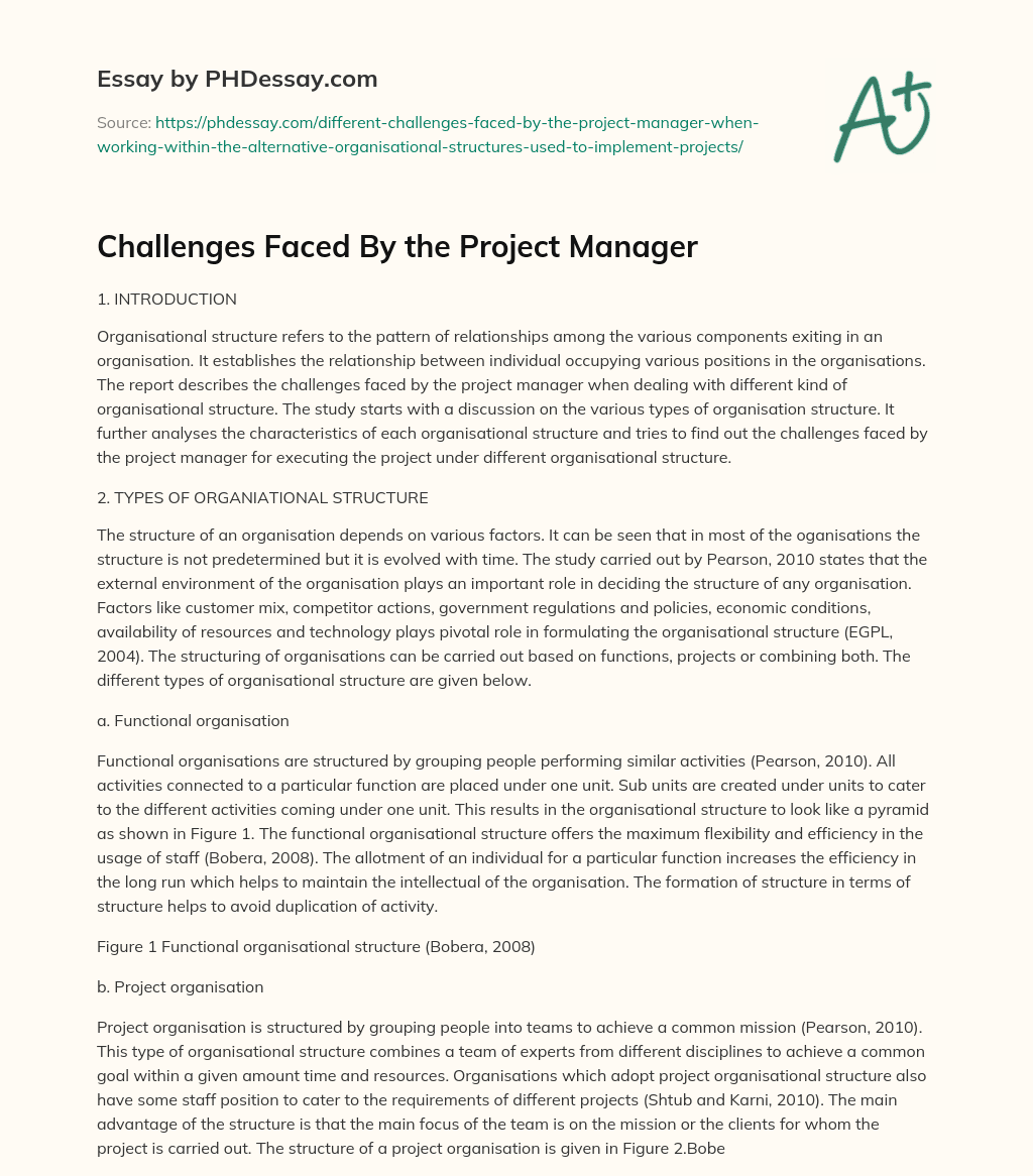 Challenges Faced By the Project Manager essay