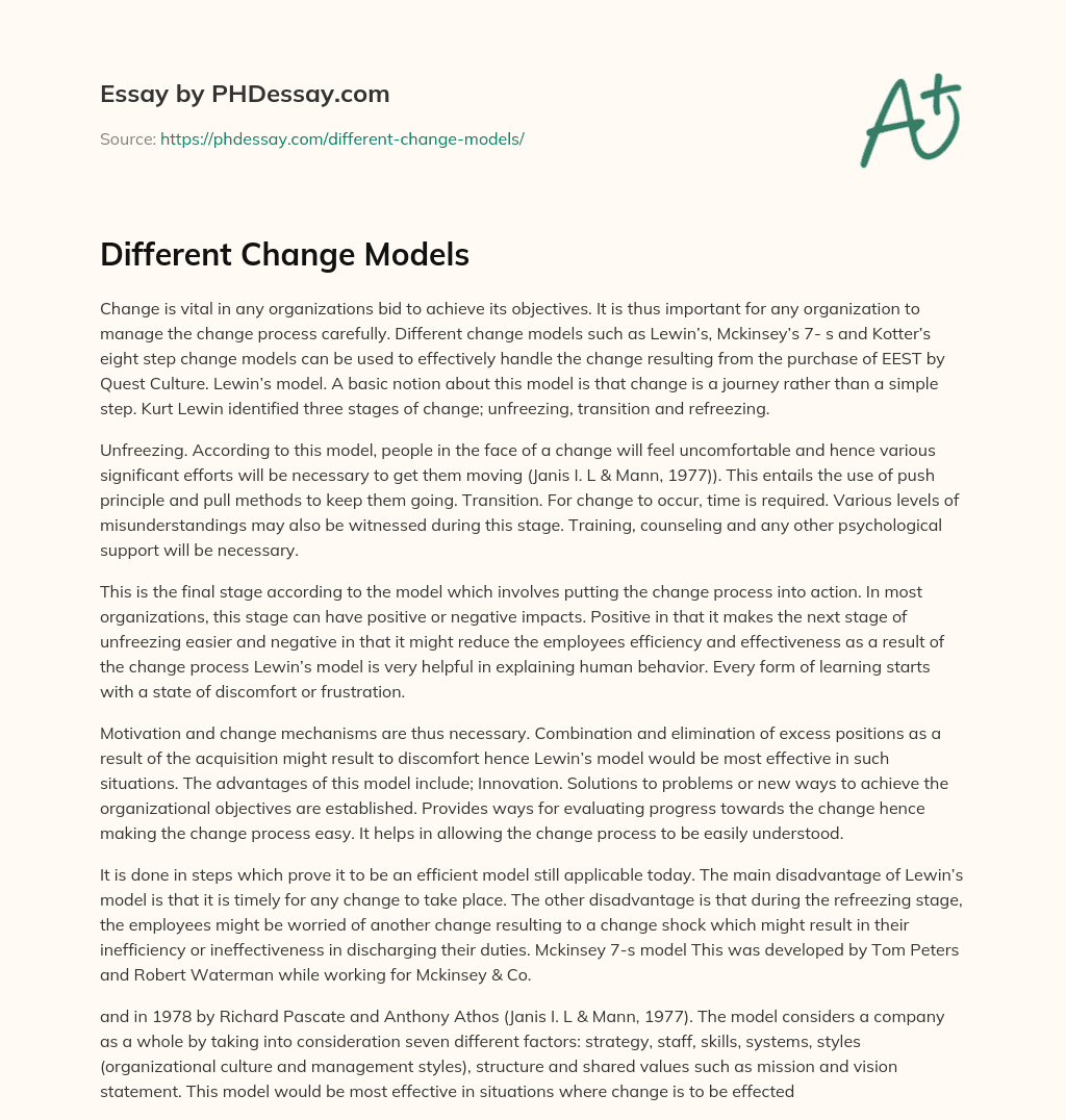 Different Change Models essay