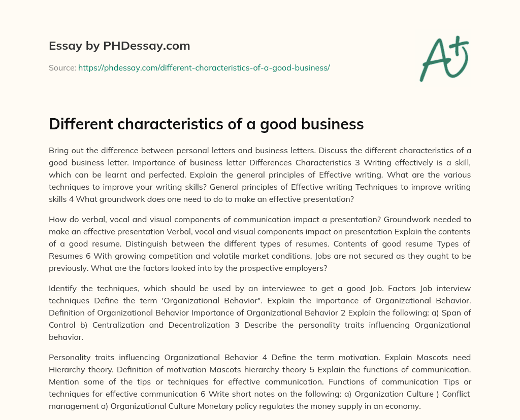 Different characteristics of a good business essay