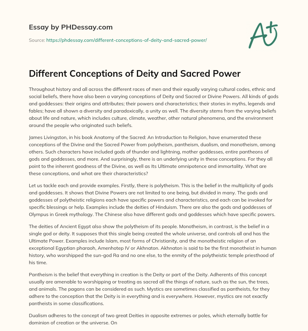 Different Conceptions of Deity and Sacred Power essay