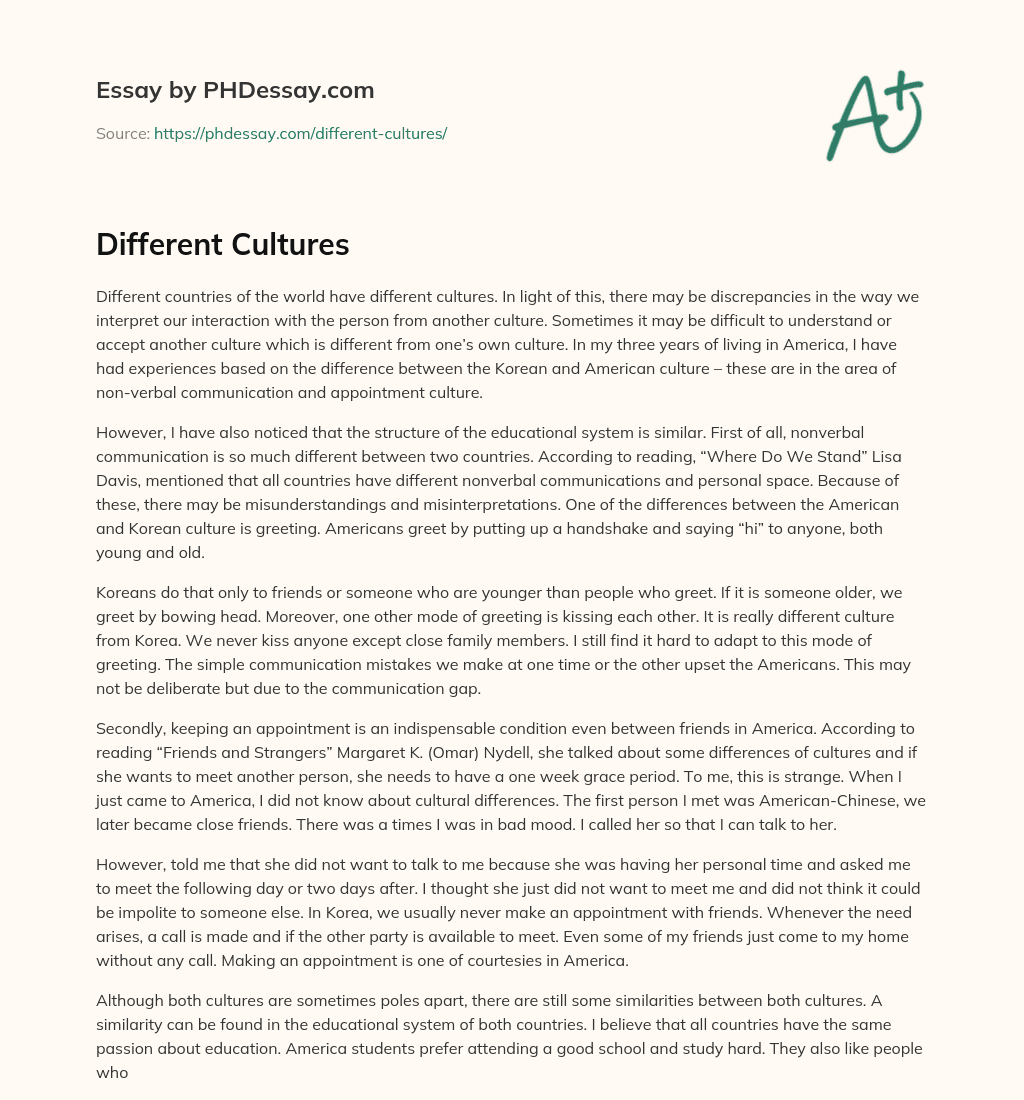 Different Cultures essay