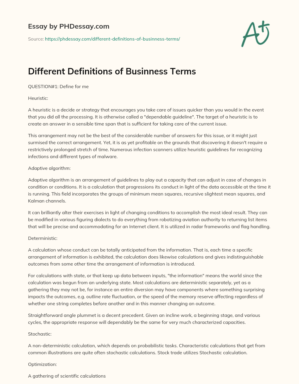 Different Definitions of Businness Terms essay