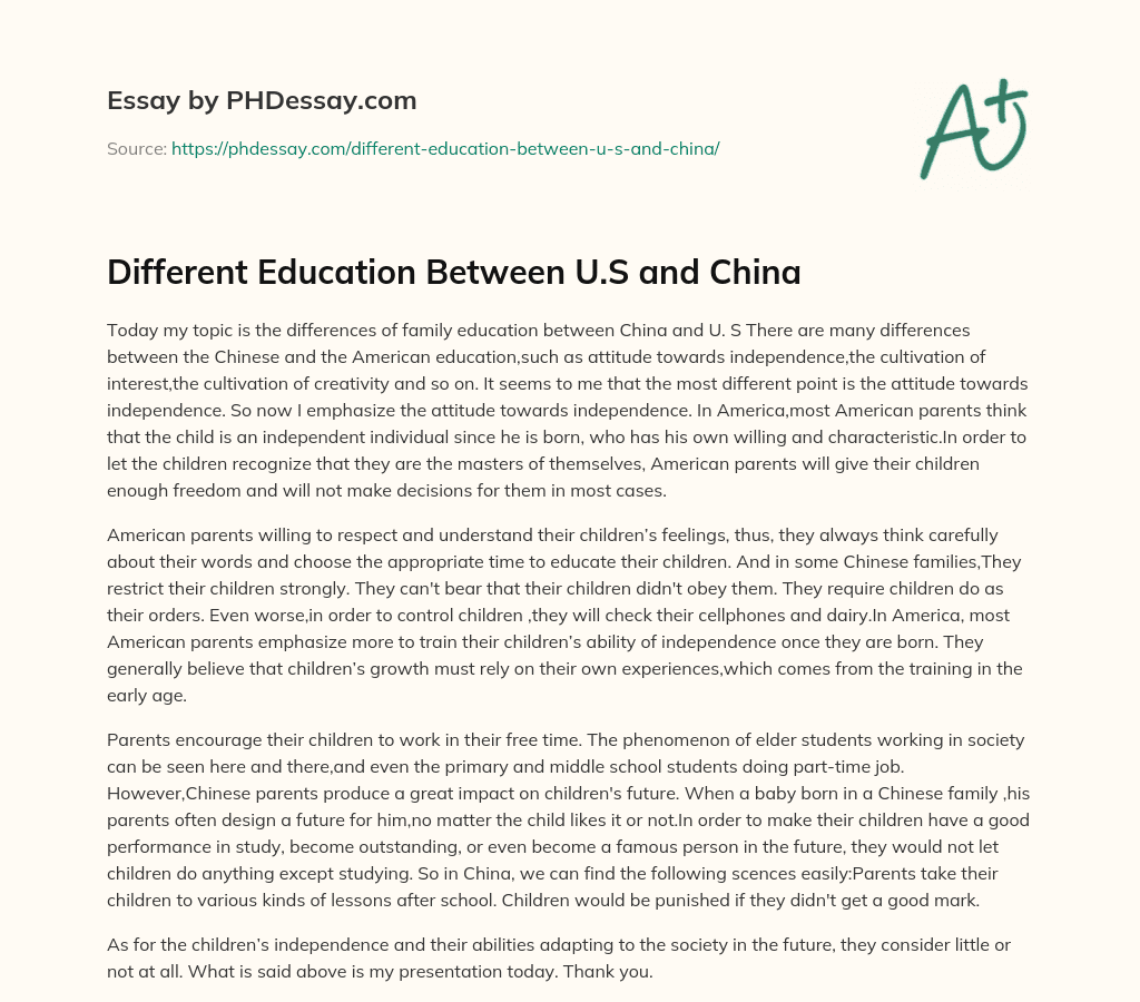 Different Education Between U.S and China essay