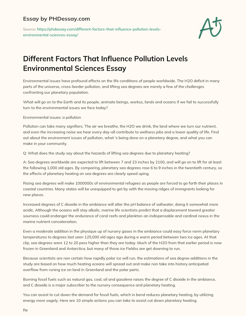 Different Factors That Influence Pollution Levels Environmental Sciences Essay essay