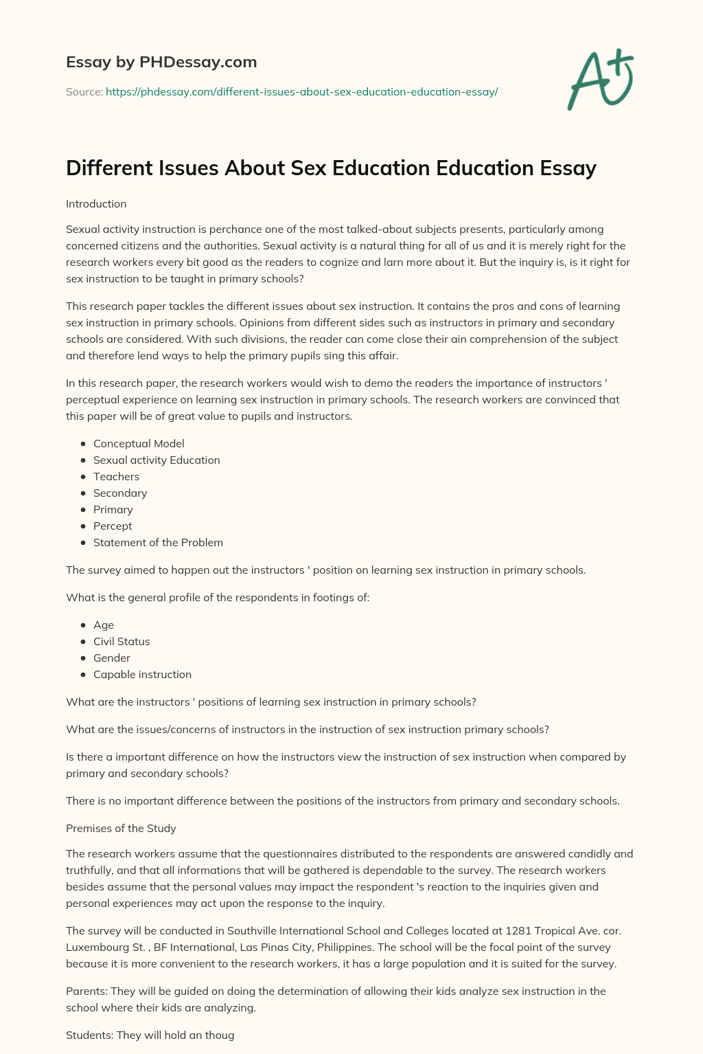 Different Issues About Sex Education Education Essay essay