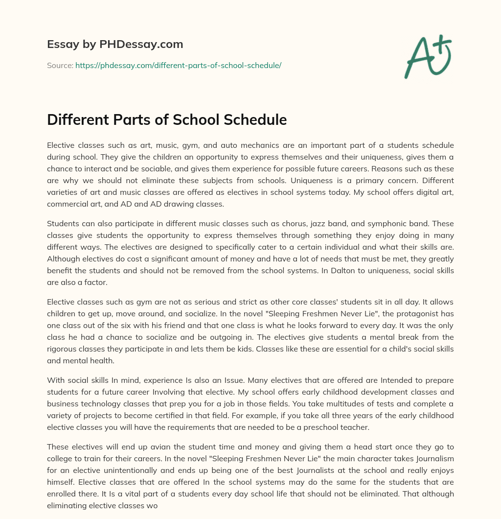 Different Parts of School Schedule essay
