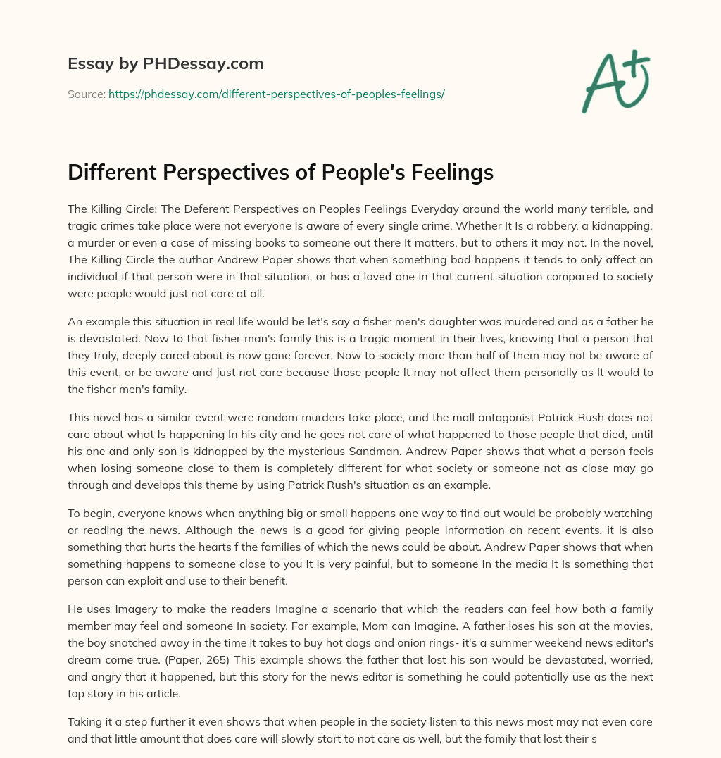 Different Perspectives of People’s Feelings essay