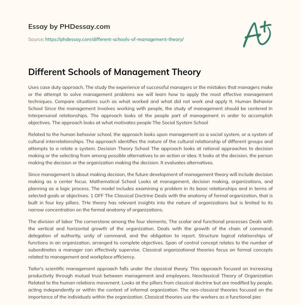 Different Schools of Management Theory essay