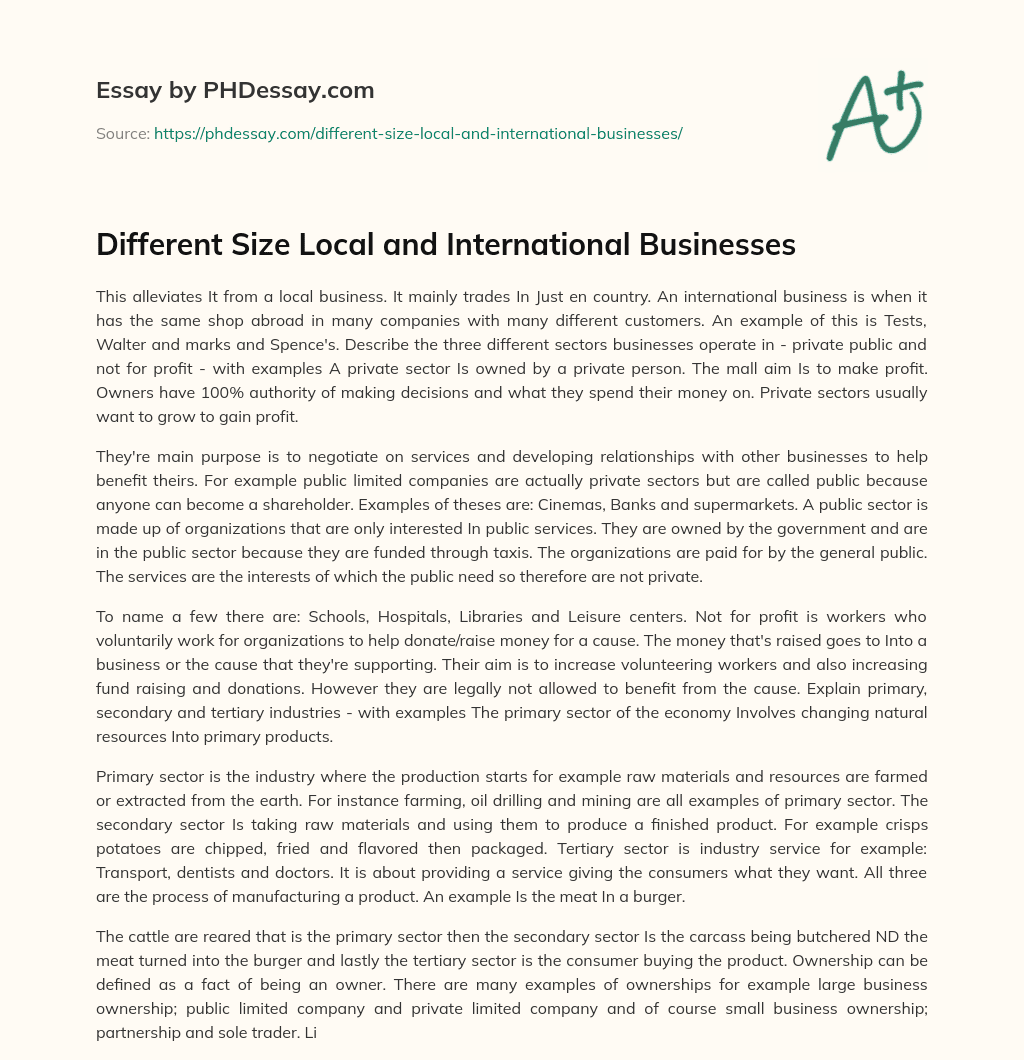 Different Size Local and International Businesses essay