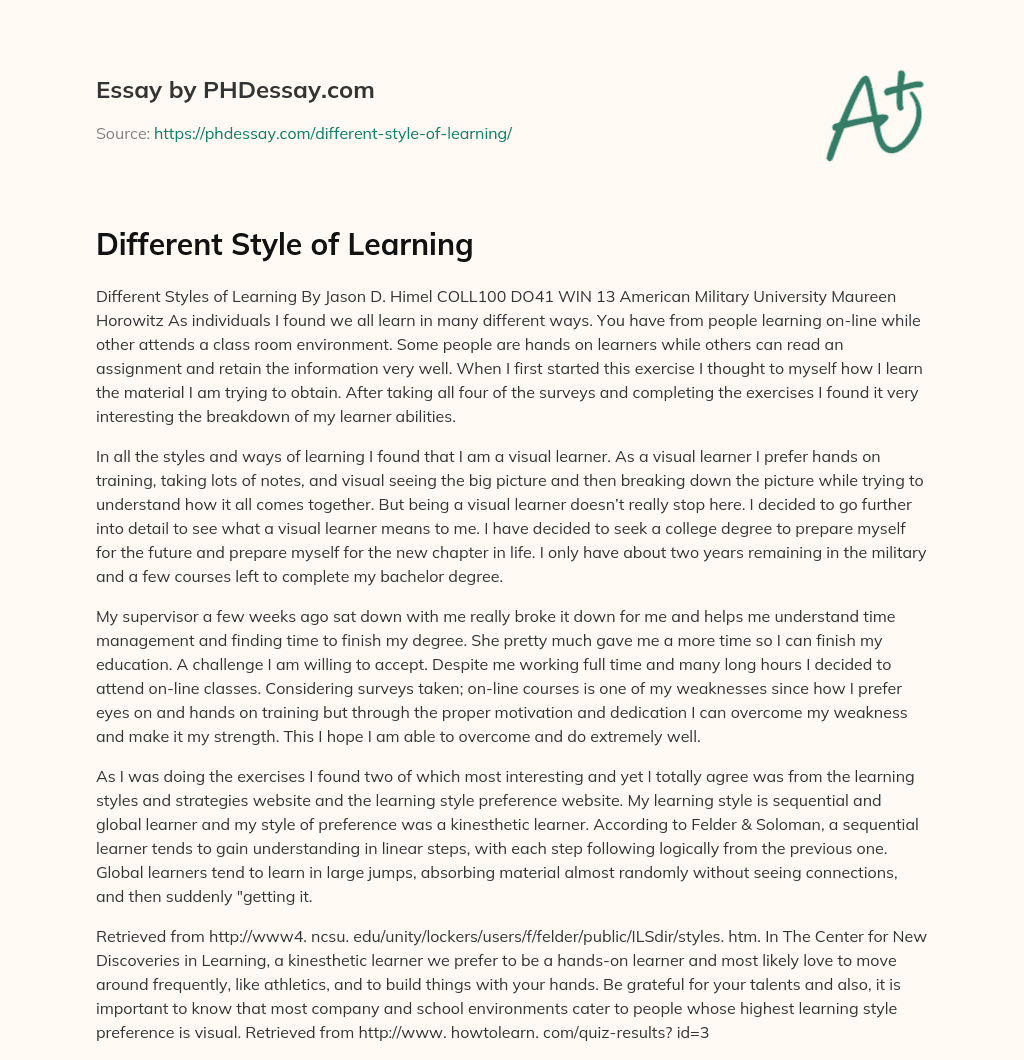 Different Style of Learning essay