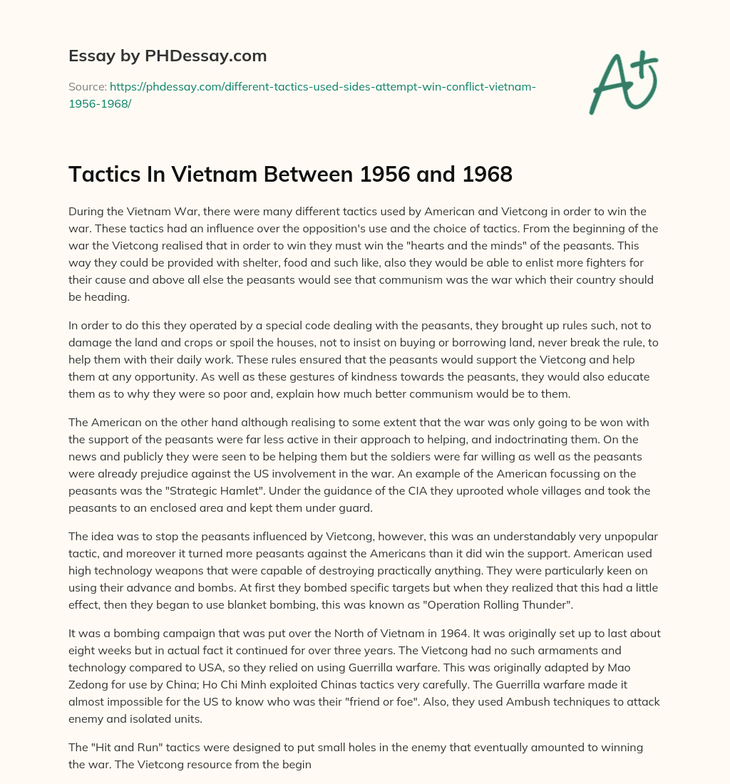 Tactics In Vietnam Between 1956 and 1968 essay
