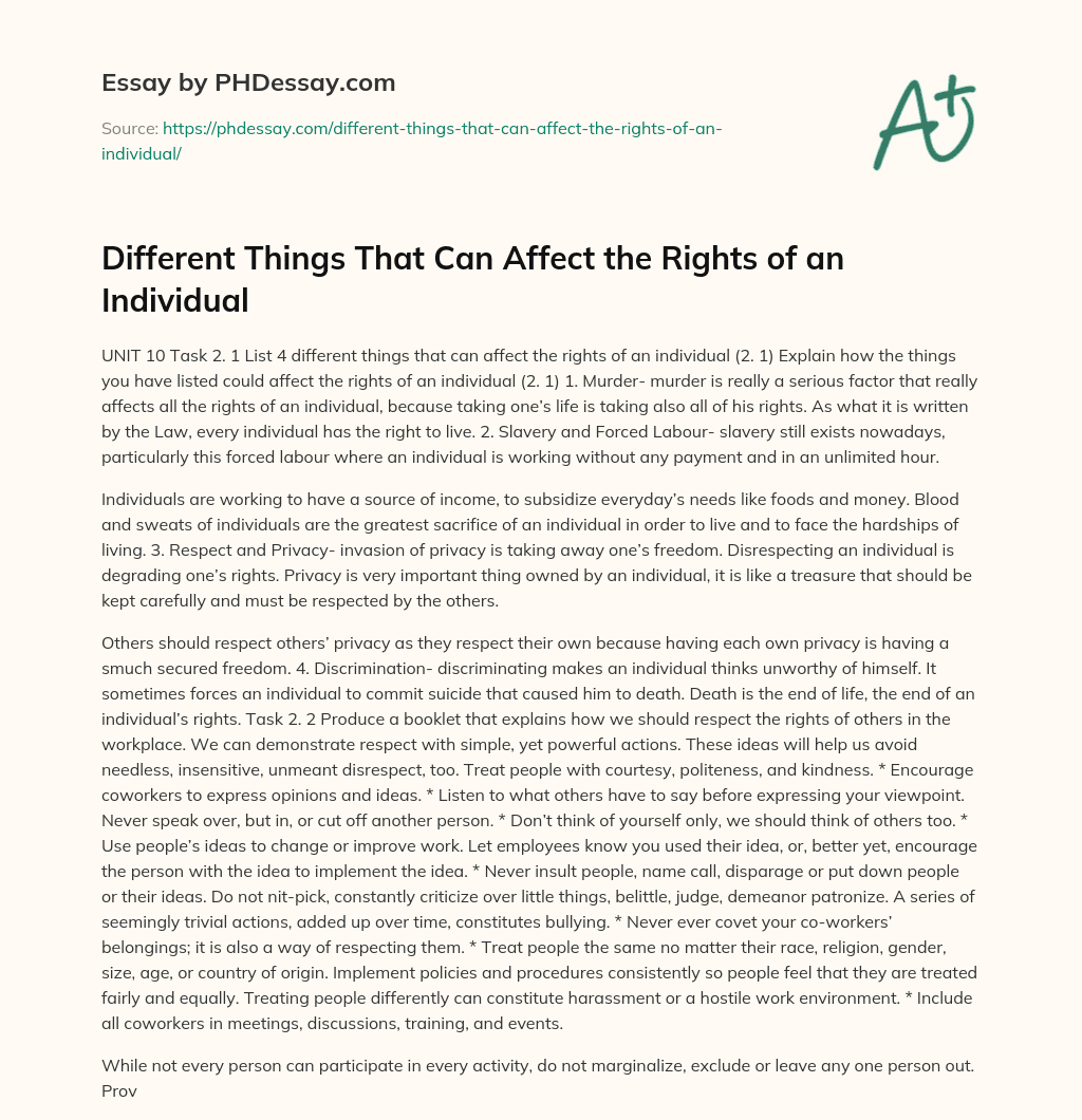 Different Things That Can Affect the Rights of an Individual essay
