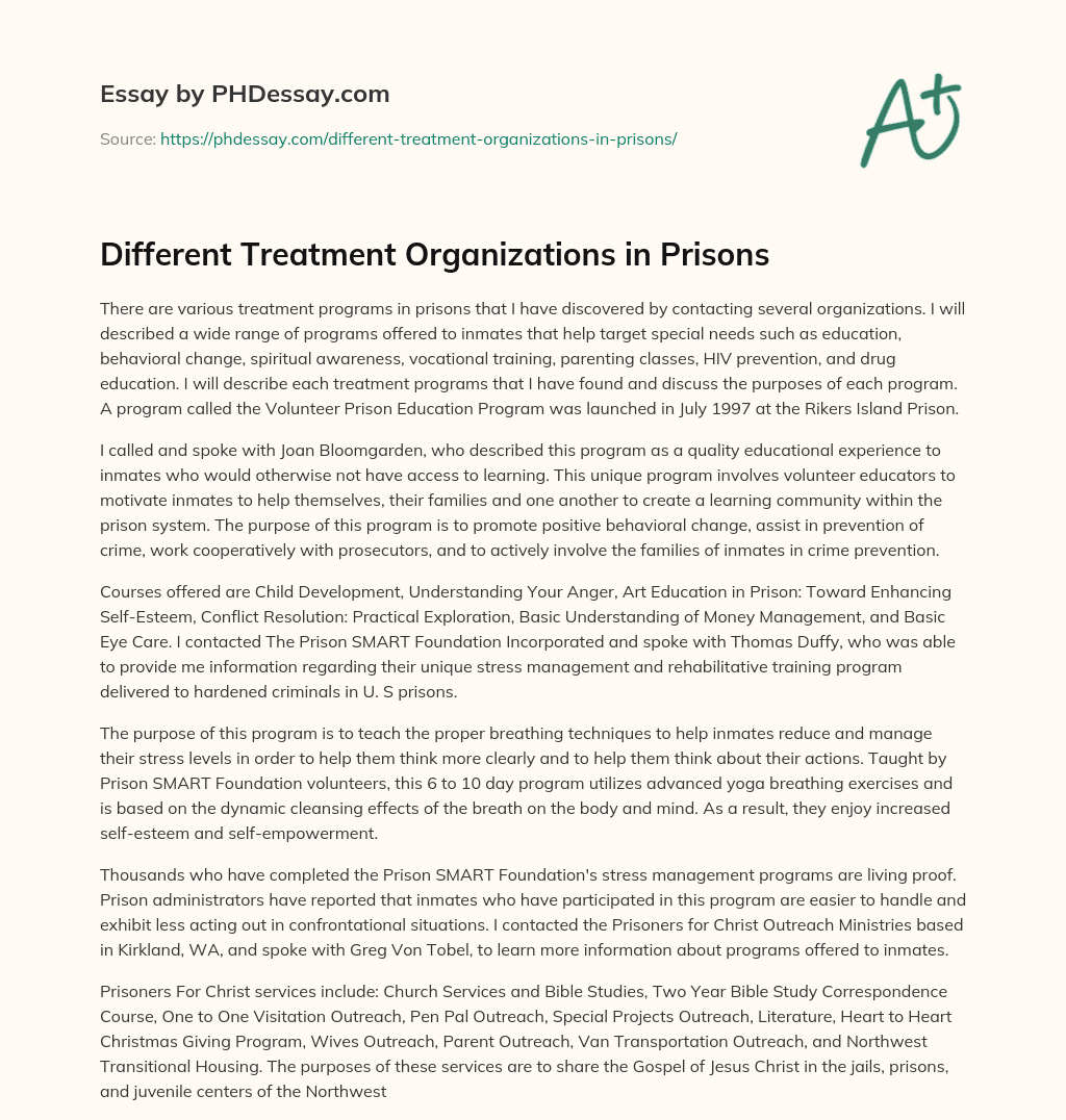 Different Treatment Organizations in Prisons essay