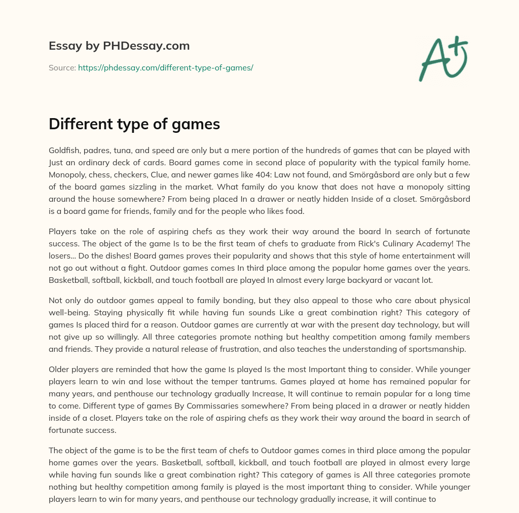 Different type of games essay