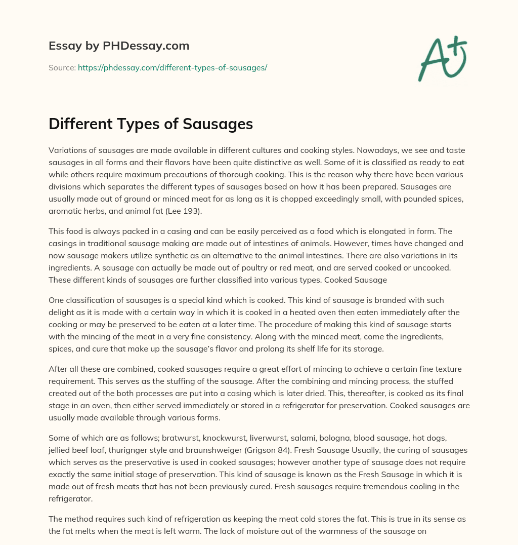 Different Types Of Sausages Essay Example
