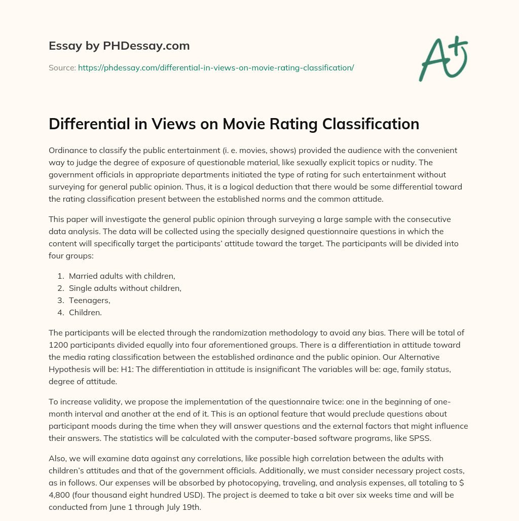 Differential in Views on Movie Rating Classification essay
