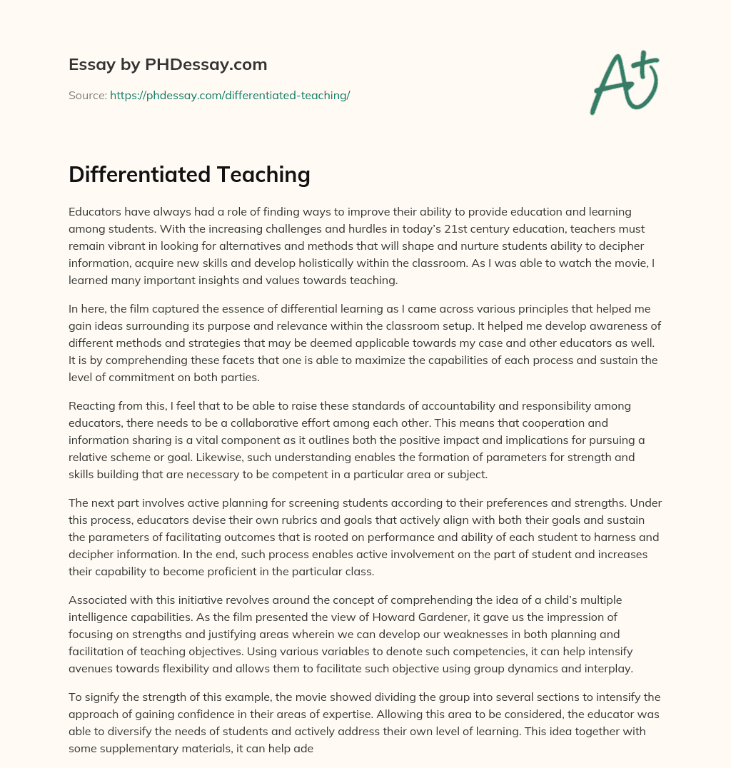 Differentiated Teaching essay