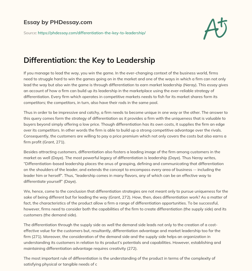 Differentiation: the Key to Leadership essay
