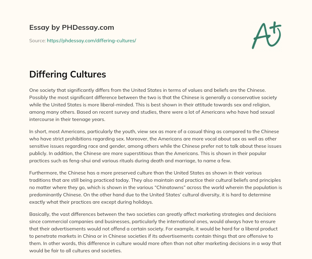 Differing Cultures essay