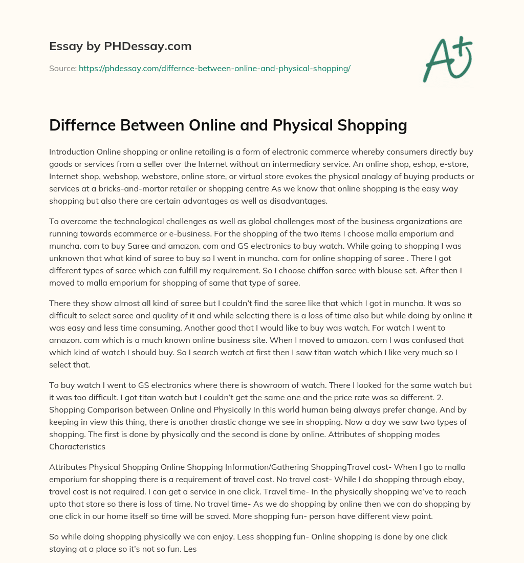 Differnce Between Online and Physical Shopping essay