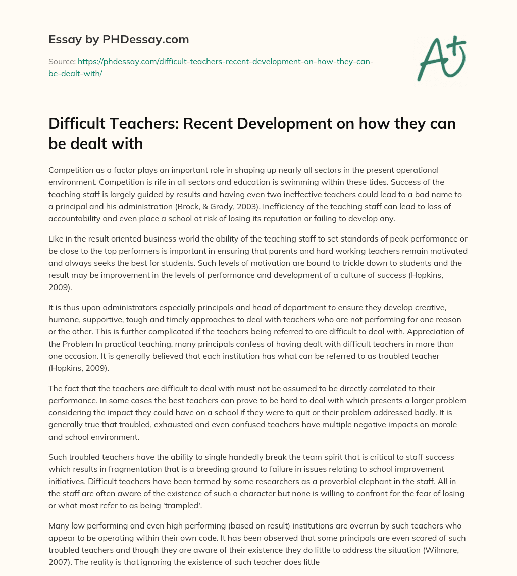 Difficult Teachers: Recent Development on how they can be dealt with essay
