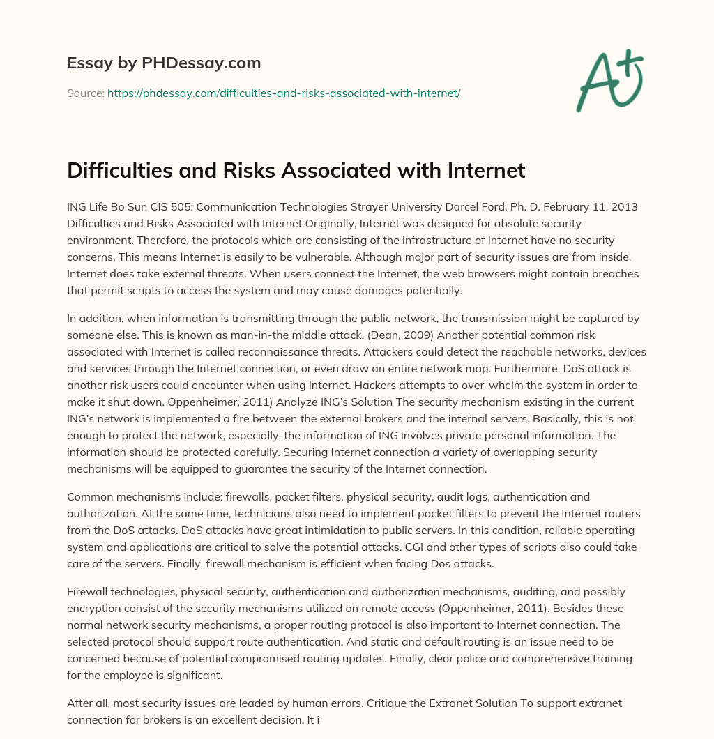 Difficulties and Risks Associated with Internet essay