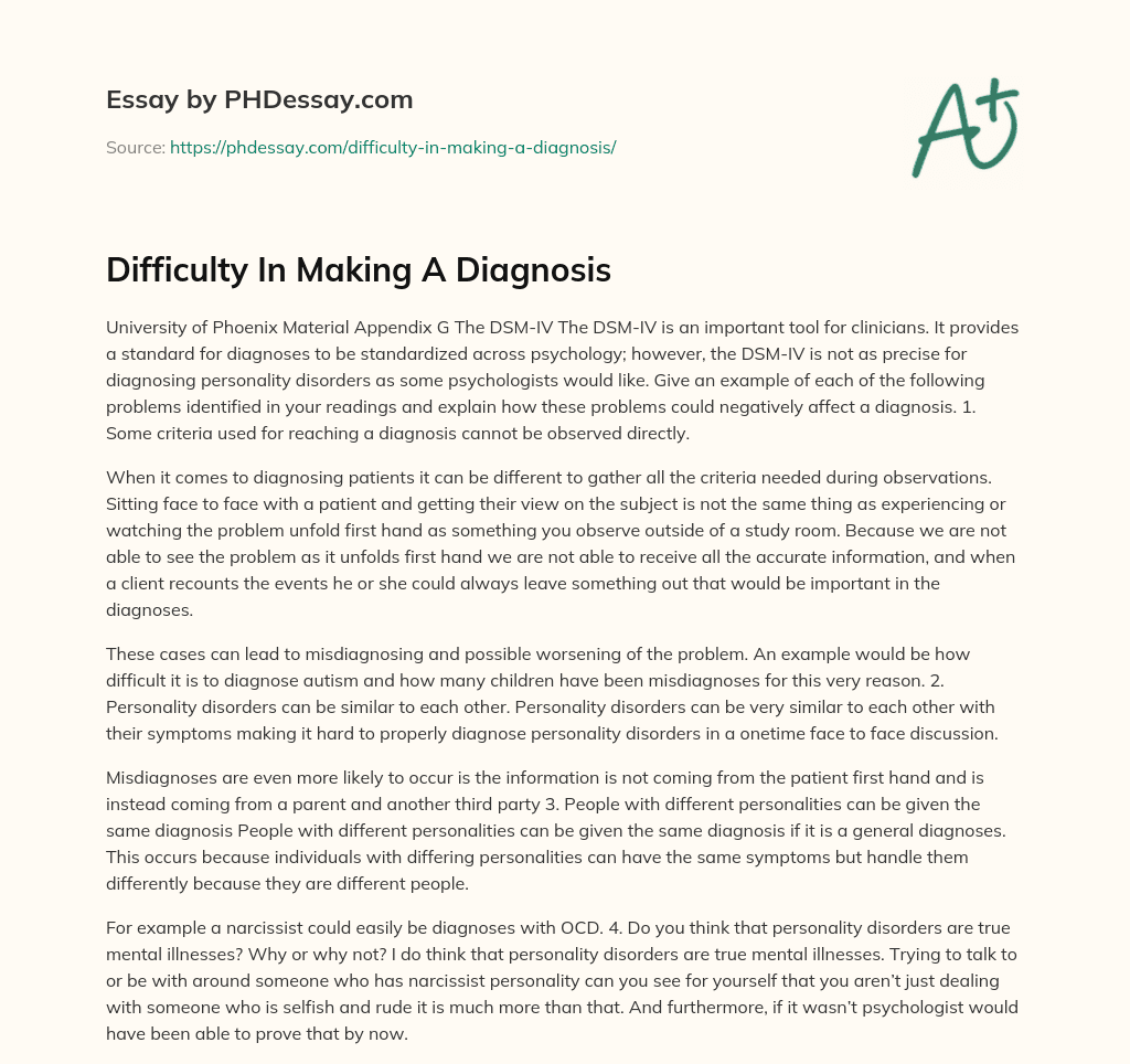 Difficulty In Making A Diagnosis essay