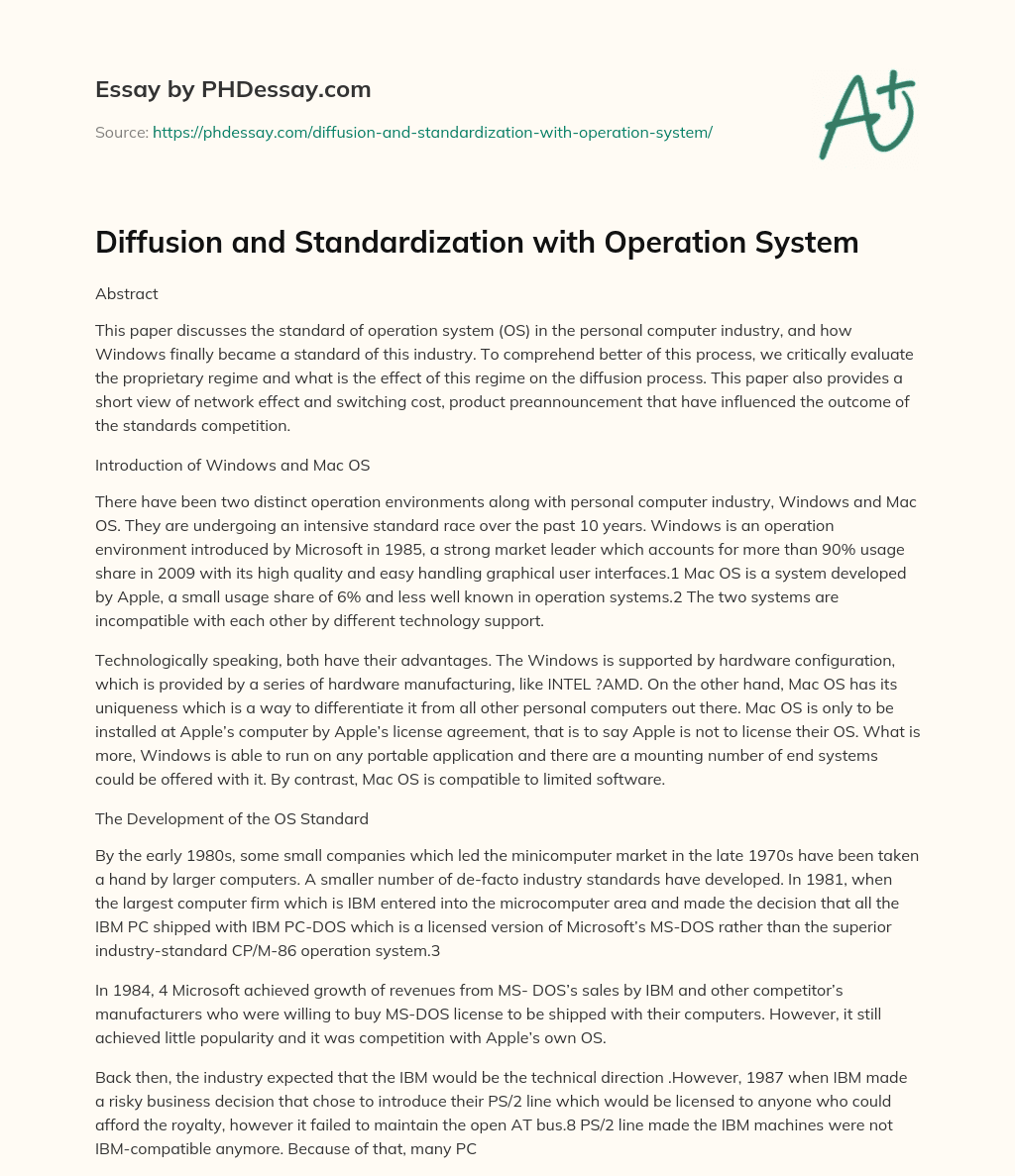 Diffusion and Standardization with Operation System essay