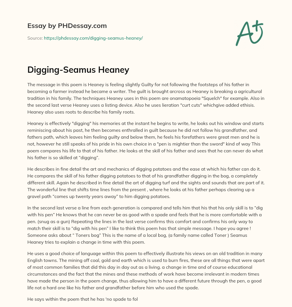 Digging-Seamus Heaney essay
