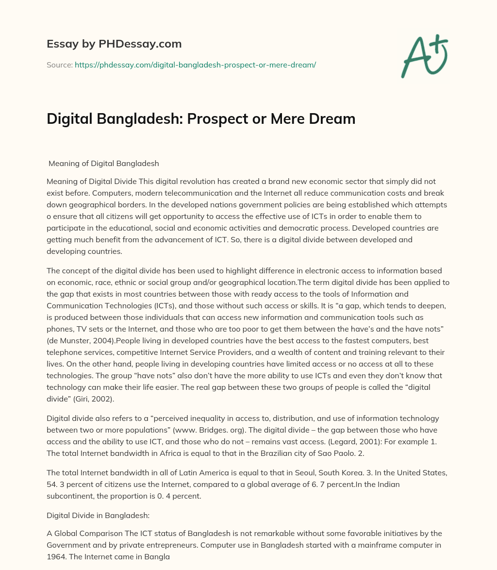 Digital Bangladesh: Prospect or Mere Dream essay